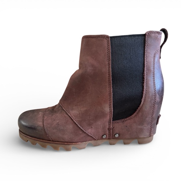 Sorel Lea Wedge Leather Chelsea Boots Lug Sole Gorpcore Streetwear Brown 7.5 - Picture 4 of 8